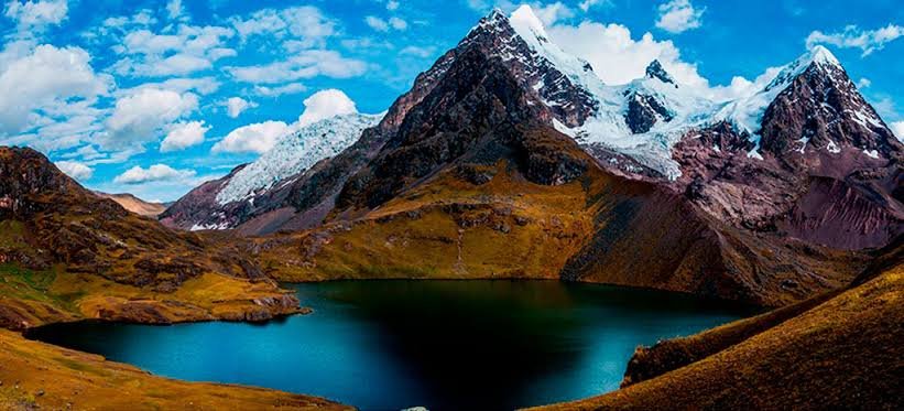 Aerial view of Ausangate and Emerald Lagoons in Cusco